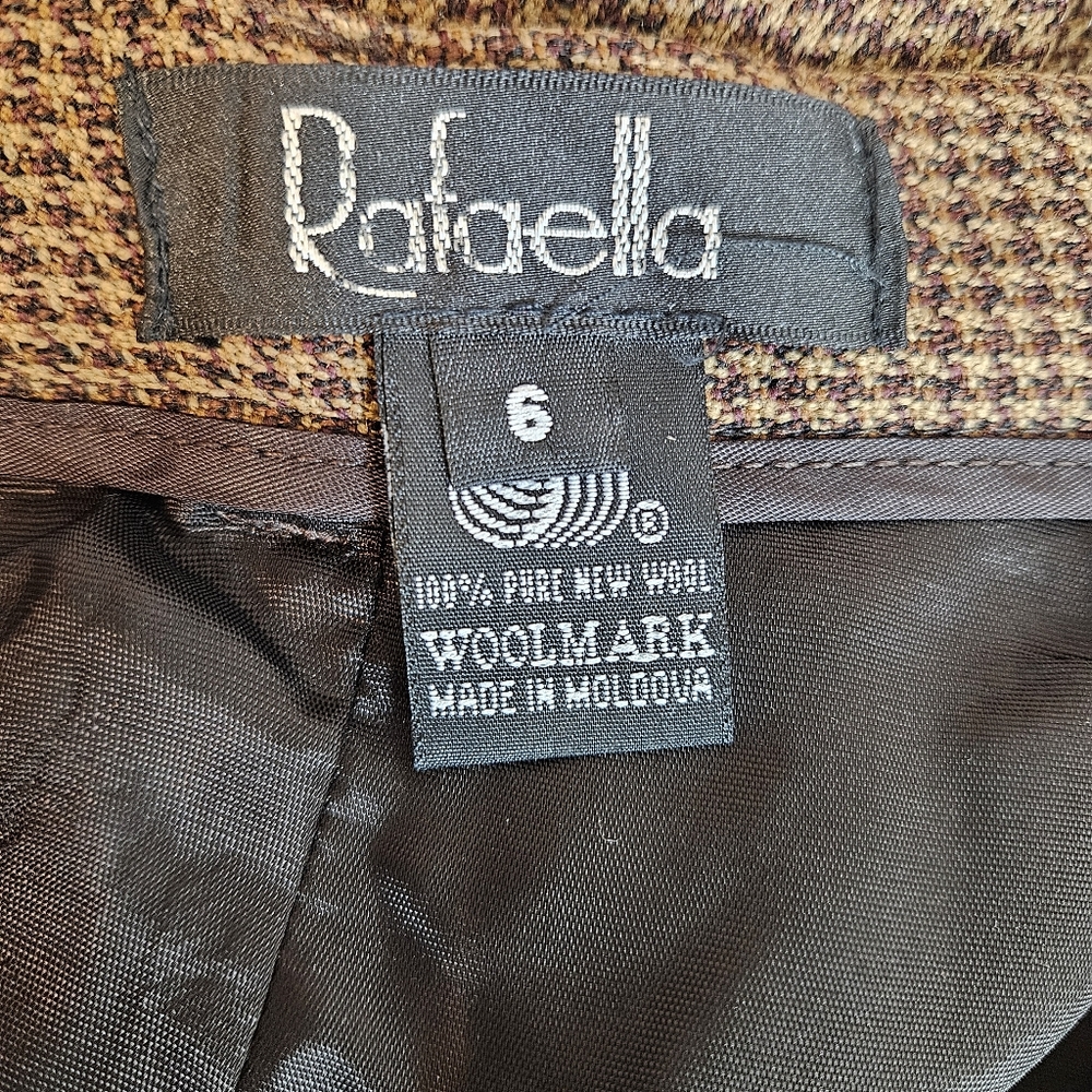 Vintage Rafaella Wool Trousers Size 6 Houndstooth High Rise Pleated Brown 90s - Picture 11 of 13